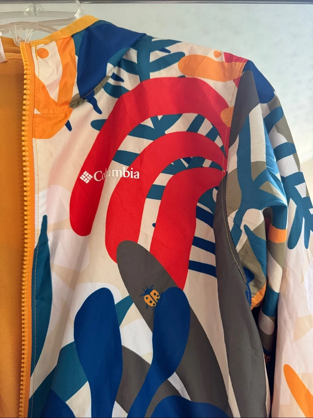 Columbia Multicolor Tropical-Leaf Windbreaker with Orange Reversible Side